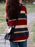 Kukombo Contrast Color Stripe Splice Pullover Sweater