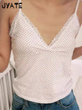 Kukombo Red Dot Fungus Trim Bow Tank Tops Women Summer Casual Cotton Slim V-neck Sleeveless Camis Sweet Cute Preppy Style Y2K Vests New