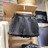 Kukombo Solid Sweat Shorts Women Elastic High Waist Side Split Straight Short Pant Casual Simple Basic Streetwear Cotton Shorts