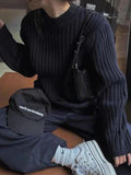 Kukombo Solid Ribbed Crew Neck Short Knit Sweater