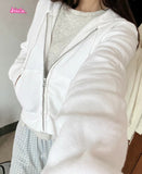 Kukombo Spring Autumn Zipper Pocket Sweatshirt Solid Color Casual Sporty Hoodie Cotton Fashion Women Coat Chic Y2K Harajuku Short Jacket