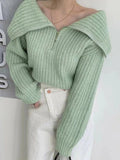 Kukombo Solid Big Lapel Neck Half Zip Sweater