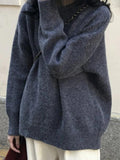 Kukombo Solid Crew Neck Knit Sweater