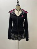 Kukombo Outfit Hoodies Women Clothes Gothic Zip Up Hoodie Skull Slim Long Sleeves Tops Winter 90s Vintage Sweatshirt Aesthetic Y2k Jacket Hoody