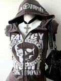 Kukombo valentine's day aesthetic Women's Zip-up Hoodie Retro Hip hop Graffiti Print Hooded 2000s Clothes Sweatshirts Aesthetic Y2k Goth Streetwear Female Grunge
