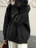 Kukombo Solid Crew Neck Knit Sweater