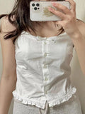 Kukombo Casual Women Soft Cotton White Slim Cardigan Camis 2025 Spring Fashion Ladies Sleeveless Female Bow Ornament Chic Tops
