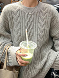 Kukombo Solid Cable Knit Pullover Sweater