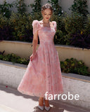 Kukombo Customized Fashion Jersey Pleat Flower A-line Square Neck Midi Dresses Bespoke Occasion Dresses Classic Exquisite Modern Style P (PRE-ORDER)