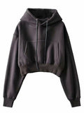 Kukombo Winter Women Solid Fleece Hoodies Clothing Long Sleeve Tops Loose Pocket Sweatshirt Female Casual Pullover ootd