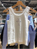 Kukombo Casual Women White Lace Edge Cartoon Printed Short Tanks 2025 Summer Fashion Ladies Casual Sleeveless Female Slim Y2k Tops