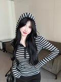 Kukombo Outfit Y2K Hoodie Vintage Pullovers Sexy Harajuku Tops Stripe Long Sleeves Casual Slim Tee shirts Hot Girl Sweatshirt Aesthetic Hooded