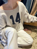 Kukombo 14 Print Oversized Sweatshirt Women Sexy Sloping Neck Long Sleeve Y2k Top Cotton Loose Pullover Fall Streetwear Fashion Hoodie