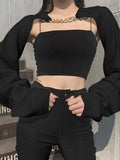 Kukombo Metallic Chain Embellished Shrug Crop Sweater
