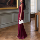 Kukombo Half Turtle Neck Knitted Dress Women's Sexy Sleeveless Solid Long Dress Tight Pleated High Waist Office Lady Long Dress