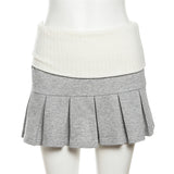 Kukombo Absobe Crop Hoodies Mini Pleated Skirt Set Women's Contrast Patchwork Long Sleeve Slim Zipper Cardigan Hooded Jacket Skirt Suit ootd