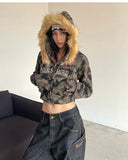 Kukombo Valentine's Day Aesthetic Harajuku Zip Up Hoodie camouflage Long Sleeves Tops American Vintage Hoody Harajuku Kpop Punk Coats Top Women Y2k Grunge Hoodies
