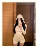 Kukombo Outfit Bodysuit Vintage Women Clothes 90s Korea Streetwear Letter Slim Long sleeves Hoodie Jumpsuit Femme  Aesthetic Harajuku Bodysuits