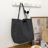 Kukombo 2025 Retro Casual Polka Dot Canvas Hot Selling Women's Shoulder Bag New Fashionable Versatile Practical Large Capacity Tote Bag ootd