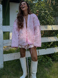 Kukombo Y-neck Lace-up Cotton Coat Pink Floral Padded Jacket Loose Sweet Casual Japanese Cardigan Cotton-padded Coats Lady Warm Overcoat ootd outfit idea