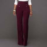 Kukombo - Fashion Slim Button High Waist Women Flare Pants