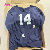 Kukombo Navy Blue 14 Digit Printed Sloping Hoodie For Women Edge Curl O-neck Long Sleeve Sweatshirt Y2K Harajuku Loose Pullover Tops
