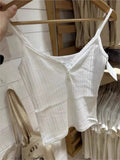 Kukombo White Eyelet Buttons Slim Tank Top Women New Casual All-match Sleeveless Cotton Slim Camis Sweet Cute Simple Basic Vest Y2K Tops