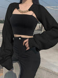 Kukombo Metallic Chain Embellished Shrug Crop Sweater