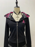 Kukombo Outfit Hoodies Women Clothes Gothic Zip Up Hoodie Skull Slim Long Sleeves Tops Winter 90s Vintage Sweatshirt Aesthetic Y2k Jacket Hoody