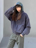 Kukombo  American Vintage Plaid Zip Up Hoodies Women Y2k Streetwear Hooded Sweatshirts Female Kpop Harajuku Long Sleeve Tops ootd