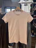 Kukombo Sweet ink Striped Little Bear Embroidery T-shirt Women Spring New O-Neck Short Sleeve Cotton Slim Tshirts Tops Casual Cute Tees