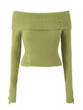 Kukombo Long Sleeve Off-Shoulder Plain Ribbed-Knit Sweater