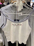 Kukombo Cute Floral Embroidery Crop Top Women Summer Sexy Slim Ruffles Hem Sleeveless Short Y2k Tops Vintage Casual Cotton Camis Blusas
