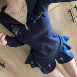 Kukombo Outfit Y2k Top Hoodies Zip Up Hooded Women Clothing Slim Oversized Tops Punk Sexy Casual Korea Sweatshirt Gothic Kawaii Sweet Girl Coat