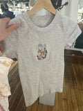 Kukombo New Cute Little Deer Flowers Embroidery T-shirt Woman O-Neck Slim Short Sleeve Cotton Tees Tops Spring Casual Sweet Y2K Tshirts
