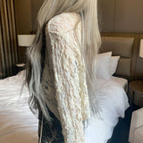 Kukombo Onalippa Lace Splicing Strap Slimming Bag Hip Strap Skirt Sets 2025 Summer Women New Harajuku Long Sleeve Cardigan Two Piece Set