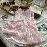 Kukombo Sweet White Lace Trim A-line Dress Women Elastic Waist V-neck Sleeveless Mini Dresses Vintage Preppy Style Y2K Short Vestido New