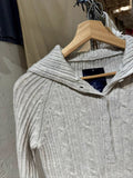 Kukombo Sweet Gray Twist Flower Buttons Slim Sweater Women Autumn Pocket Hooded Long Sleeve Knitted Hoodie Vintage Preppy Style Sweaters