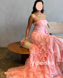 Kukombo Customized Modern Style Chiffon Pleat Mermaid Strapless Long Dresses Homecoming Dresses Pastrol Unisex Chinese Style Formal Casu (PRE-ORDER)