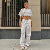 Kukombo Women Cargo Pants Spring New Streetwear Solid Fashion Pockets Drawstring Trousers Casual Slim Versatile Knitted Lady Cargo Pants outfit inspo