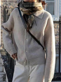 Kukombo Solid Waffle Lapel Neck Cardigan
