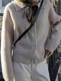 Kukombo Solid Waffle Lapel Neck Cardigan