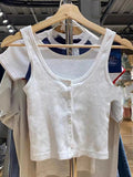 Kukombo Simple All-match Buttons Slim Vest Women Summer Cotton Basic Casual Sleeveless Tank Tops Vintage Sweet Chic Cute Camis Y2K