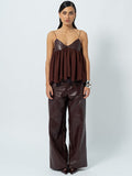 Kukombo Leather Patchwork Halter Top V-Neck Backless Vest Pleated Loose Casual Camisole Beach Bikini Suspender Waistcoat Women's Clothes ootd outfit idea
