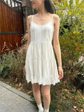 Kukombo Sweet White Lace Trim A-line Dress Women Elastic Waist V-neck Sleeveless Mini Dresses Vintage Preppy Style Y2K Short Vestido New