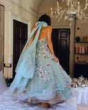 Kukombo Customized Jiayigong Net Pattern Beach A-line Square Neck Bespoke Occasion Gown Long Dresses Saudi Arabia (PRE-ORDER)
