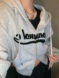 Kukombo Outfit Punk Hoodie Winter Women Coats Casaul Letter Hoodie 90s Korea Fashion Crop Top Zipper Pocket Outerwear Female Kpop Jacket Hooded