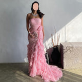 Kukombo Customized Modern Style Chiffon Pleat Mermaid Strapless Long Dresses Homecoming Dresses Pastrol Unisex Chinese Style Formal Casu (PRE-ORDER)