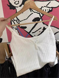 Kukombo White Eyelet Buttons Slim Tank Top Women New Casual All-match Sleeveless Cotton Slim Camis Sweet Cute Simple Basic Vest Y2K Tops