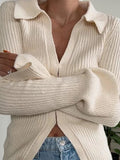 Kukombo Solid Rib V Neck Flare Sleeve Cardigan
